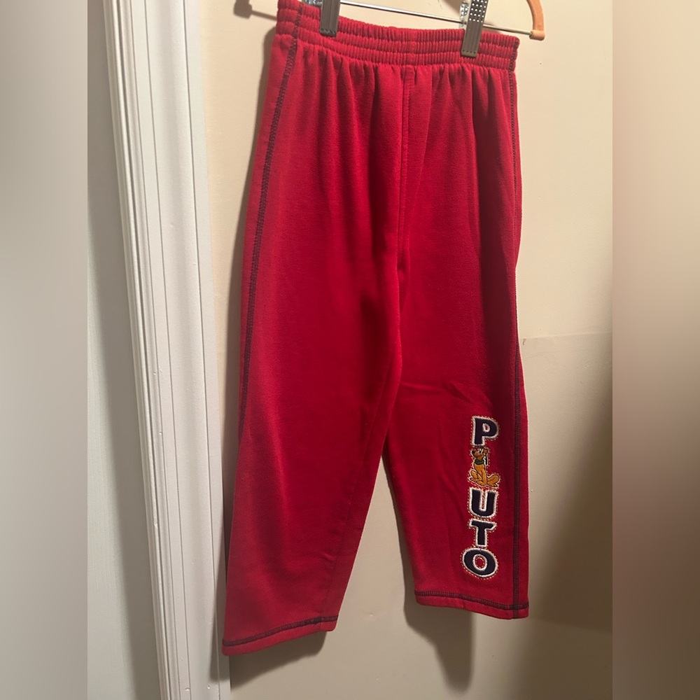 Vtg Wonderful World of Disney Boys 5T Red Pluto Wide Leg Embroidered Sweatpants